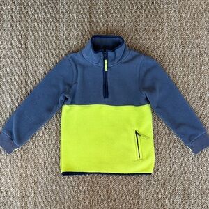 Mini Boden Blue and Bright Yellow Kids Fleece Half Zip, size 4-5
